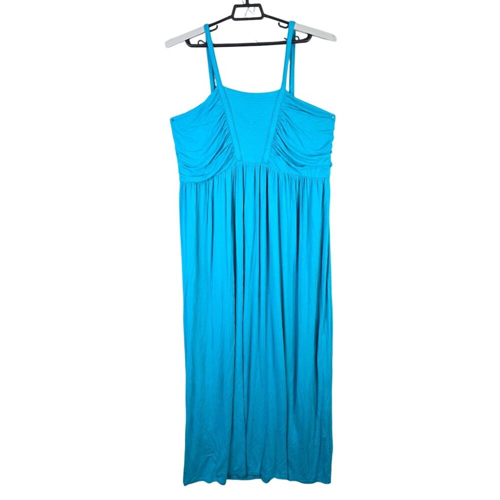 Womens Lane Bryant Turquoise Sleeveless Maxi Dress Ruched Bust Plus Size 22/24